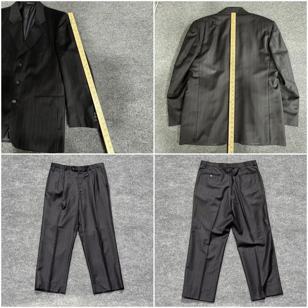 Oleg Cassini Suit Mens 42R Charcoal Pinstripe 2 Piece Wool Cashmere Jacket Pants